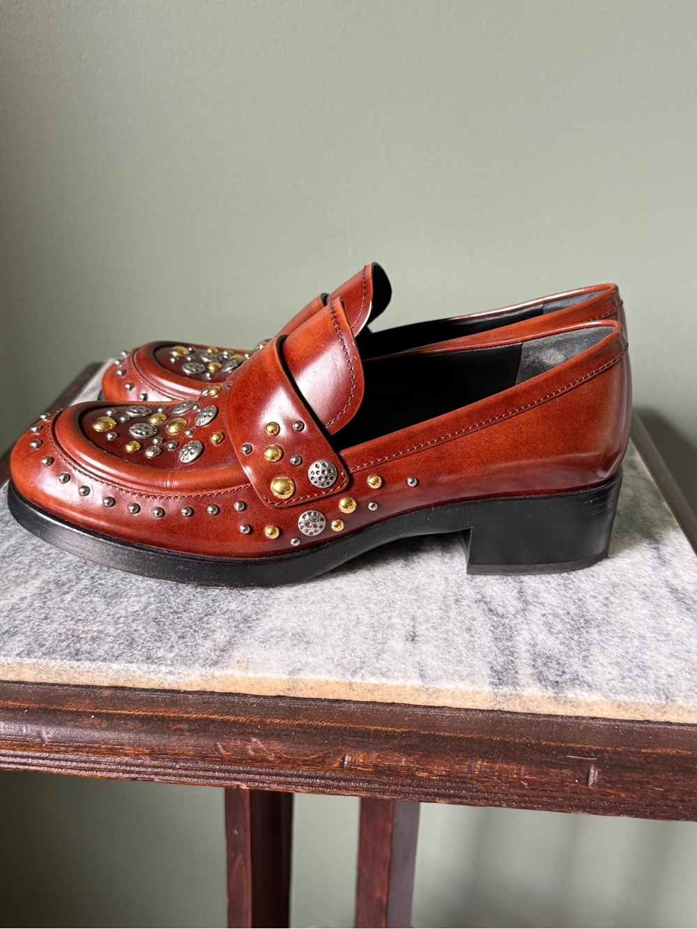 Prada Brown Leather Studded Loafers - Size 36.5 - Picture 5 of 8